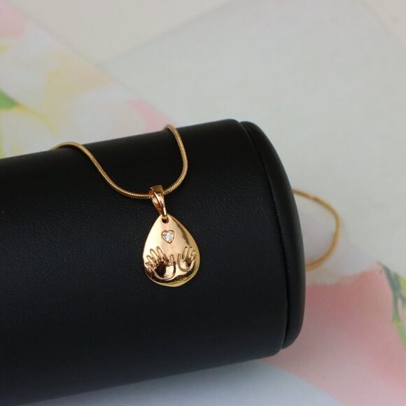 "Rose Gold Teardrop Pendant with Hand Imprint & Heart Accent Design, XPPT1382 - Picture 4 of 13